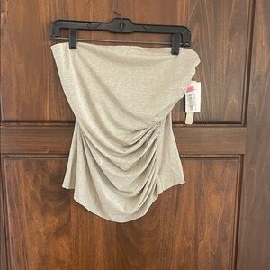 INC International Concepts Asymmetrical Ruched Skirt in Light Beige